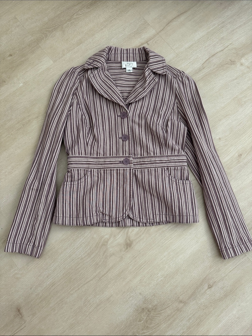 Ann Taylor LOFT 100% Cotton Mauve and Cream Striped Tailored Blazer